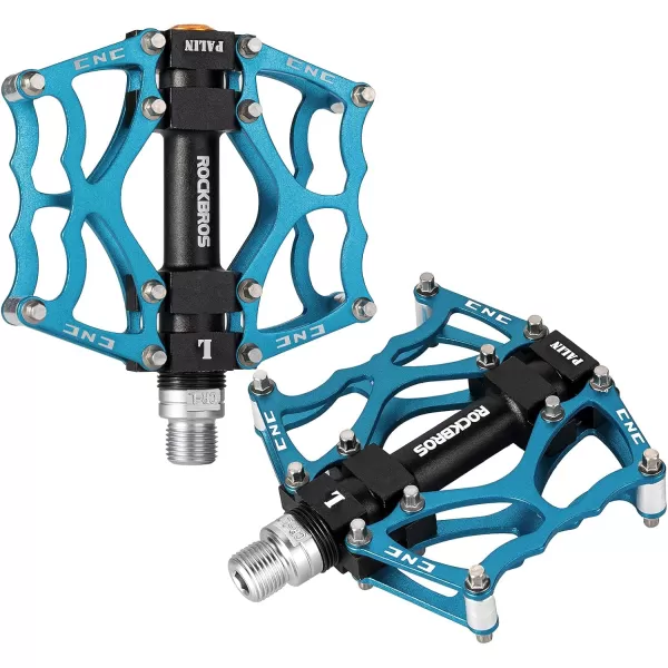 imageROCKBROS Mountain Bike Pedals MTB Pedals CNC NonSlip Lightweight Aluminum Alloy Bicycle Pedals Sealed Bearings Bicycle Platform Pedals 916quot BMX Road Bike PedalBlue 2