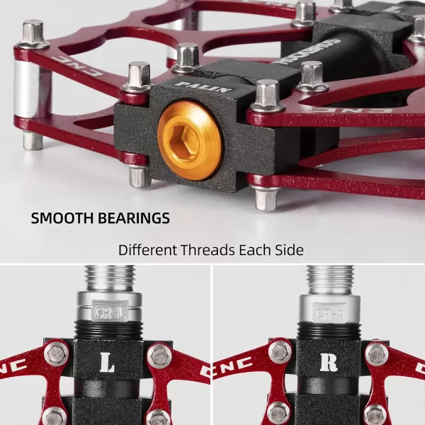 imageROCKBROS Mountain Bike Pedals MTB Pedals CNC NonSlip Lightweight Aluminum Alloy Bicycle Pedals Sealed Bearings Bicycle Platform Pedals 916quot BMX Road Bike PedalRed 2