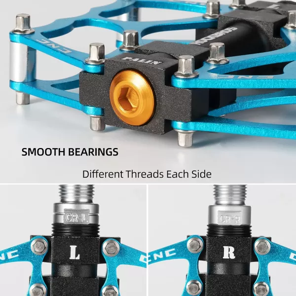 imageROCKBROS Mountain Bike Pedals MTB Pedals CNC NonSlip Lightweight Aluminum Alloy Bicycle Pedals Sealed Bearings Bicycle Platform Pedals 916quot BMX Road Bike PedalBlue 2