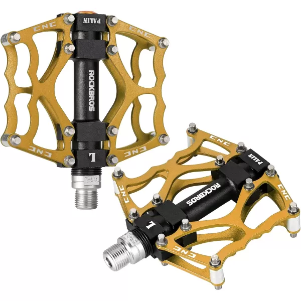 imageROCKBROS Mountain Bike Pedals MTB Pedals CNC NonSlip Lightweight Aluminum Alloy Bicycle Pedals Sealed Bearings Bicycle Platform Pedals 916quot BMX Road Bike PedalGold