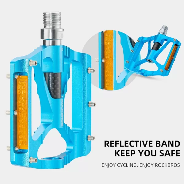 imageROCKBROS Mountain Bike Pedals MTB Pedals CNC NonSlip Lightweight Aluminum Alloy Bicycle Pedals Sealed Bearings Bicycle Platform Pedals 916quot BMX Road Bike Pedalblue