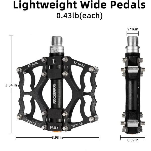 imageROCKBROS Mountain Bike Pedals MTB Pedals CNC NonSlip Lightweight Aluminum Alloy Bicycle Pedals Sealed Bearings Bicycle Platform Pedals 916quot BMX Road Bike PedalBlack 2