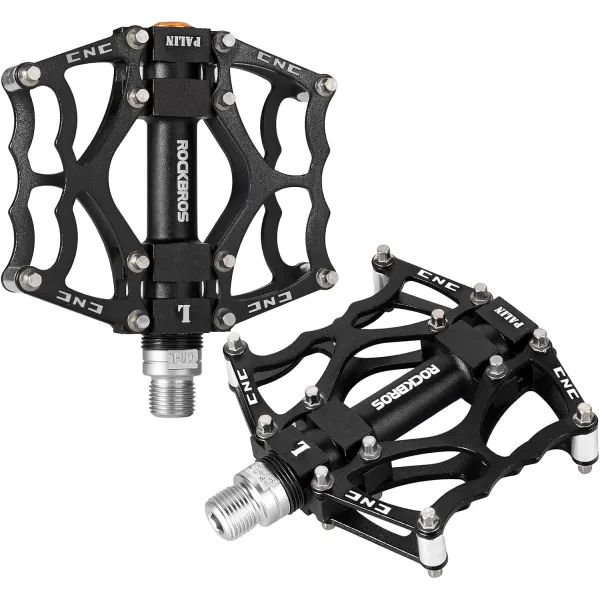 imageROCKBROS Mountain Bike Pedals MTB Pedals CNC NonSlip Lightweight Aluminum Alloy Bicycle Pedals Sealed Bearings Bicycle Platform Pedals 916quot BMX Road Bike PedalBlack 2