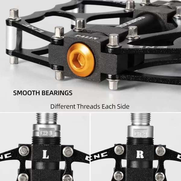 imageROCKBROS Mountain Bike Pedals MTB Pedals CNC NonSlip Lightweight Aluminum Alloy Bicycle Pedals Sealed Bearings Bicycle Platform Pedals 916quot BMX Road Bike PedalBlack 2