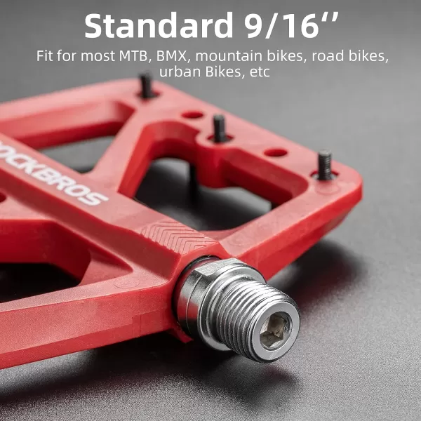 imageROCKBROS Mountain Bike Pedals MTB Pedals Lightweight Nylon Composite Bicycle Flat Pedals 916quot DU Bearing Bike Platform Pedals for BMX MTB Mountain Road BikeRed