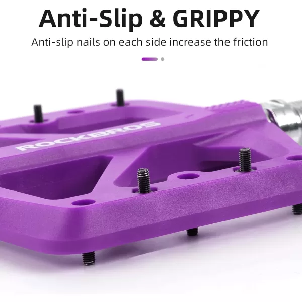 imageROCKBROS Mountain Bike Pedals MTB Pedals Lightweight Nylon Composite Bicycle Flat Pedals 916quot DU Bearing Bike Platform Pedals for BMX MTB Mountain Road BikePurple