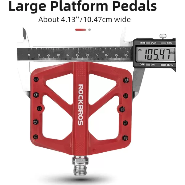 imageROCKBROS Mountain Bike Pedals MTB Pedals Lightweight Nylon Composite Bicycle Flat Pedals 916quot DU Bearing Bike Platform Pedals for BMX MTB Mountain Road BikeRed