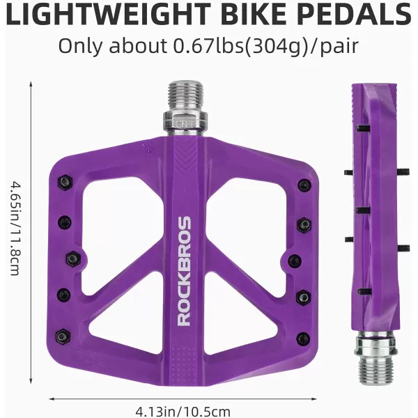 imageROCKBROS Mountain Bike Pedals MTB Pedals Lightweight Nylon Composite Bicycle Flat Pedals 916quot DU Bearing Bike Platform Pedals for BMX MTB Mountain Road BikePurple