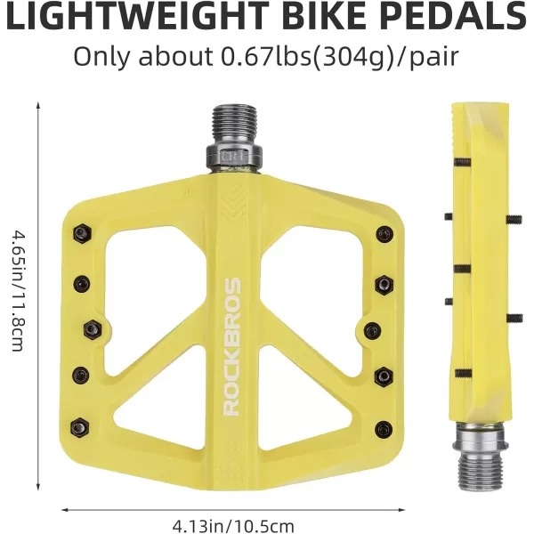 imageROCKBROS Mountain Bike Pedals MTB Pedals Lightweight Nylon Composite Bicycle Flat Pedals 916quot DU Bearing Bike Platform Pedals for BMX MTB Mountain Road BikeYellow