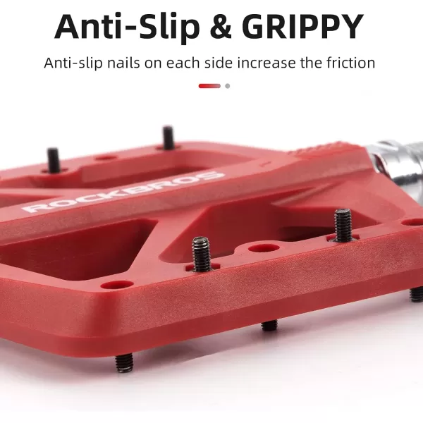 imageROCKBROS Mountain Bike Pedals MTB Pedals Lightweight Nylon Composite Bicycle Flat Pedals 916quot DU Bearing Bike Platform Pedals for BMX MTB Mountain Road BikeRed