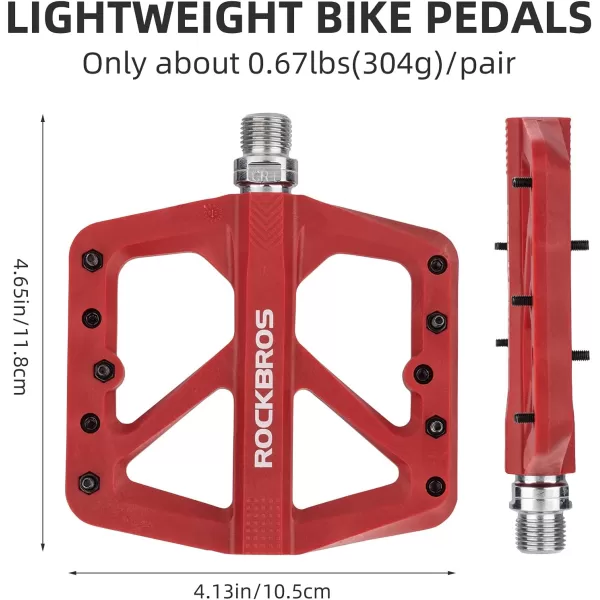 imageROCKBROS Mountain Bike Pedals MTB Pedals Lightweight Nylon Composite Bicycle Flat Pedals 916quot DU Bearing Bike Platform Pedals for BMX MTB Mountain Road BikeRed