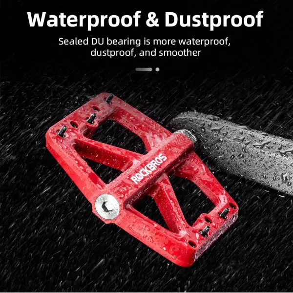 imageROCKBROS Mountain Bike Pedals MTB Pedals Lightweight Nylon Composite Bicycle Flat Pedals 916quot DU Bearing Bike Platform Pedals for BMX MTB Mountain Road BikeRed
