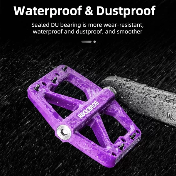 imageROCKBROS Mountain Bike Pedals MTB Pedals Lightweight Nylon Composite Bicycle Flat Pedals 916quot DU Bearing Bike Platform Pedals for BMX MTB Mountain Road BikePurple