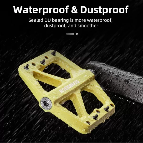 imageROCKBROS Mountain Bike Pedals MTB Pedals Lightweight Nylon Composite Bicycle Flat Pedals 916quot DU Bearing Bike Platform Pedals for BMX MTB Mountain Road BikeYellow