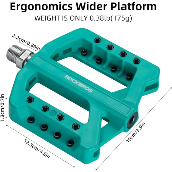 imageROCKBROS Mountain Bike Pedals MTB Pedals Nylon Bike Pedals Nonslip and Lightweight Bicycle Pedals for 916quot RoadMountain BikeBianchi Green