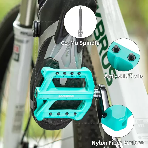 imageROCKBROS Mountain Bike Pedals MTB Pedals Nylon Bike Pedals Nonslip and Lightweight Bicycle Pedals for 916quot RoadMountain BikeBianchi Green