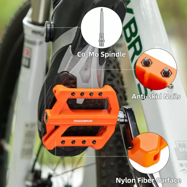imageROCKBROS Mountain Bike Pedals MTB Pedals Nylon Bike Pedals Nonslip and Lightweight Bicycle Pedals for 916quot RoadMountain BikeOrange