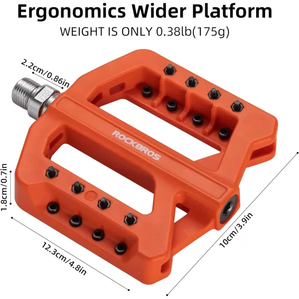 imageROCKBROS Mountain Bike Pedals MTB Pedals Nylon Bike Pedals Nonslip and Lightweight Bicycle Pedals for 916quot RoadMountain BikeOrange