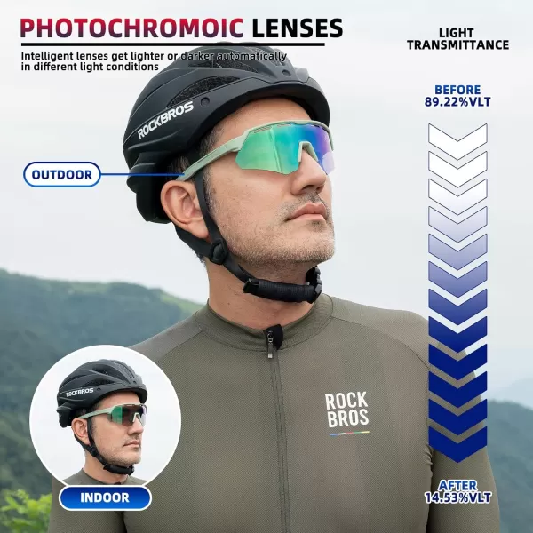 imageROCKBROS Photochromic Cycling Glasses for Men Running Glasses for Women Mountain Bike SunglassesGreen