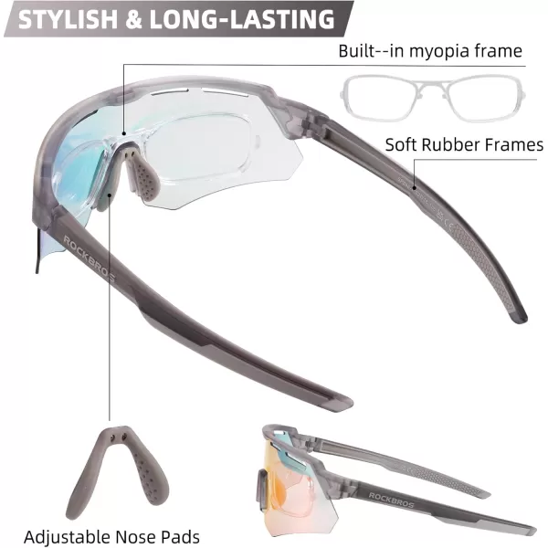 imageROCKBROS Photochromic Cycling Glasses for Men Running Glasses for Women Mountain Bike SunglassesGrey