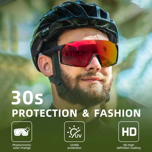 imageROCKBROS Photochromic Sport Cycling Sunglasses for Men Women Lightweight Comfortable UV ProtectionBlack