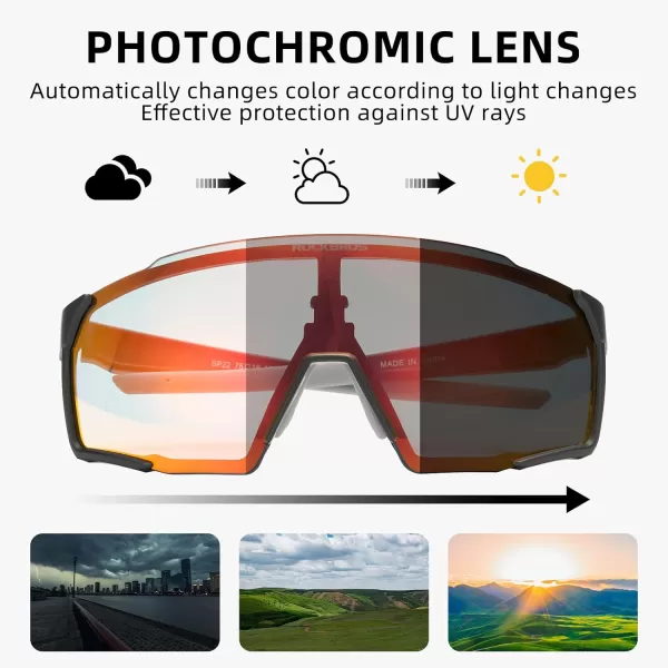 imageROCKBROS Photochromic Sport Cycling Sunglasses for Men Women Lightweight Comfortable UV ProtectionBlack