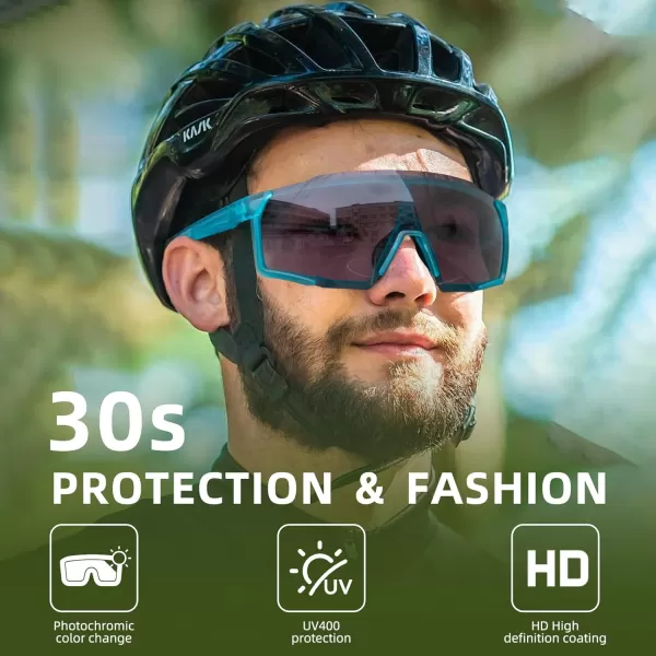 imageROCKBROS Photochromic Sport Cycling Sunglasses for Men Women Lightweight Comfortable UV ProtectionBlue
