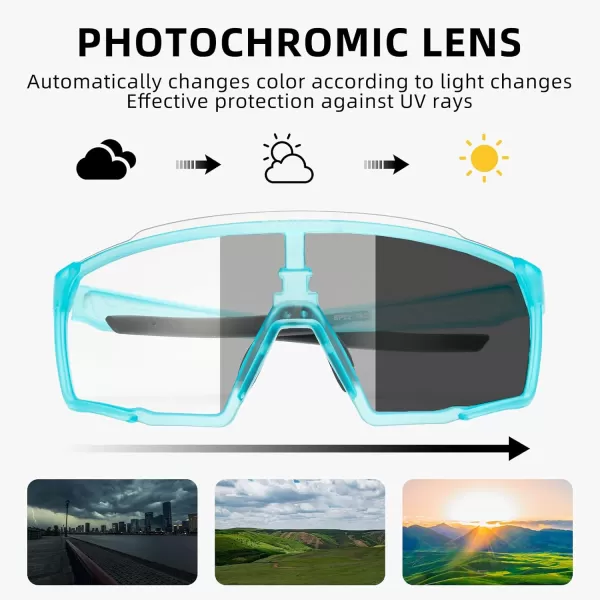 imageROCKBROS Photochromic Sport Cycling Sunglasses for Men Women Lightweight Comfortable UV ProtectionBlue