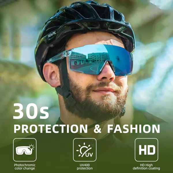 imageROCKBROS Photochromic Sport Cycling Sunglasses for Men Women Lightweight Comfortable UV ProtectionGrey