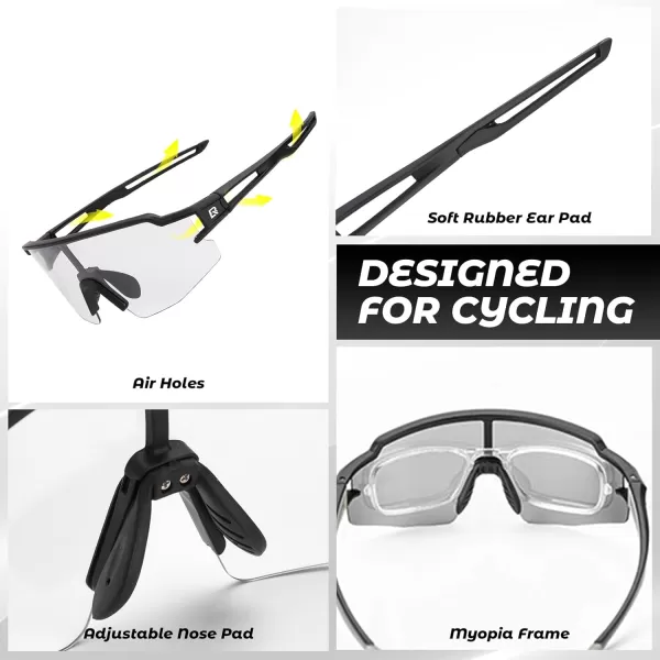 imageROCKBROS Photochromic Sports Sunglasses for Men Women Cycling UV ProtectionBlack