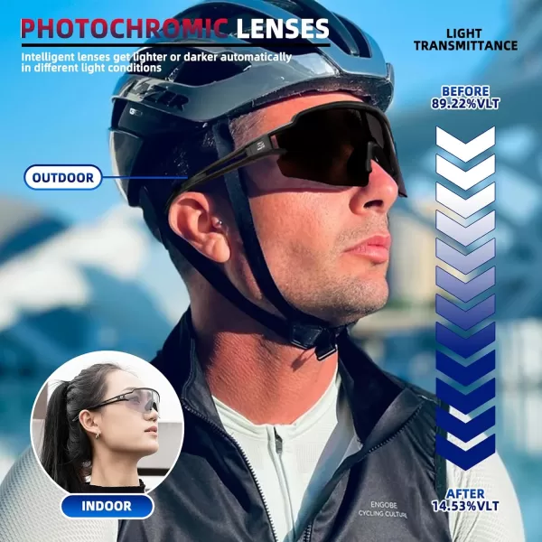 imageROCKBROS Photochromic Sports Sunglasses for Men Women Cycling UV ProtectionBlack