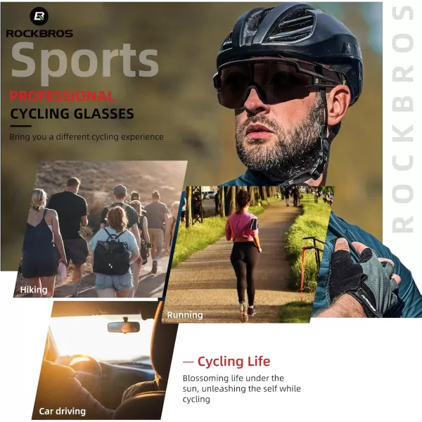 imageROCKBROS Photochromic Sports Sunglasses for Men Women Cycling UV ProtectionBlack