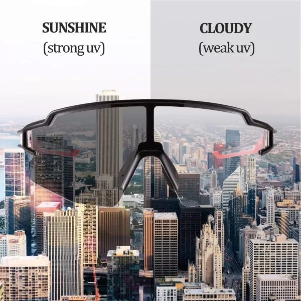 imageROCKBROS Photochromic Sports Sunglasses for Men Women Cycling UV ProtectionBlack Red