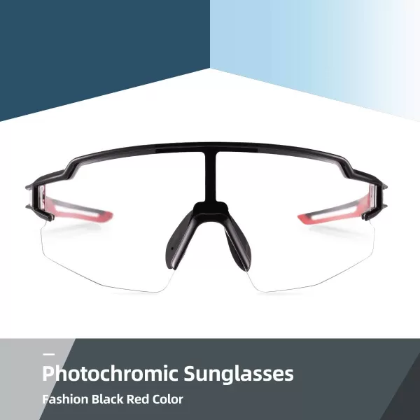 imageROCKBROS Photochromic Sports Sunglasses for Men Women Cycling UV ProtectionBlack Red
