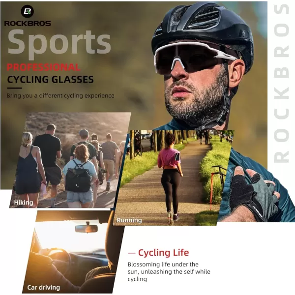 imageROCKBROS Photochromic Sports Sunglasses for Men Women Cycling UV ProtectionBlack White
