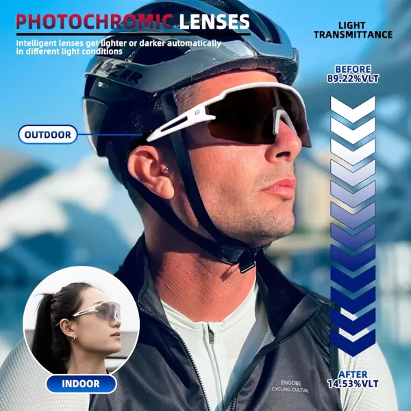 imageROCKBROS Photochromic Sports Sunglasses for Men Women Cycling UV ProtectionBlack Whiteantifog