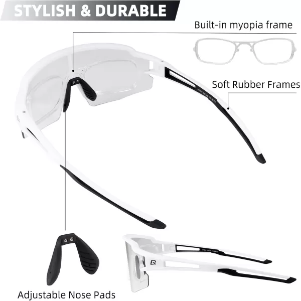 imageROCKBROS Photochromic Sports Sunglasses for Men Women Cycling UV ProtectionBlack Whiteantifog