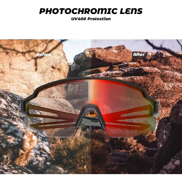 imageROCKBROS Photochromic Sports Sunglasses for Men Women Cycling UV ProtectionGrey
