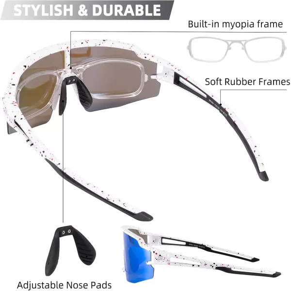 imageROCKBROS Photochromic Sports Sunglasses for Men Women Cycling UV ProtectionSprinkle White Blue Polarized