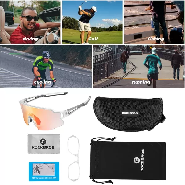 imageROCKBROS Photochromic Sports Sunglasses for Men Women Cycling UV ProtectionTransparent