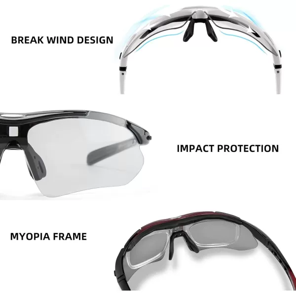 imageROCKBROS Photochromic Sunglasses Mens Bike Glasses for Sports Cycling Biking Running Fishing Sunglasses UV ProtectionWhite