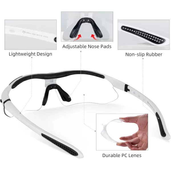 imageROCKBROS Photochromic Sunglasses Mens Bike Glasses for Sports Cycling Biking Running Fishing Sunglasses UV ProtectionWhite