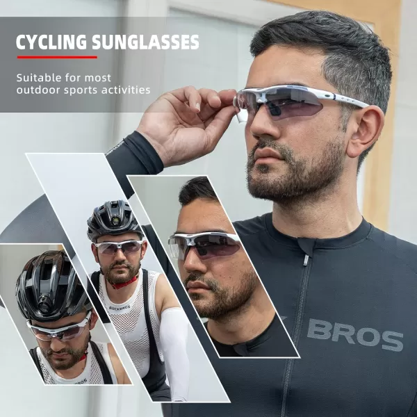 imageROCKBROS Photochromic Sunglasses Mens Bike Glasses for Sports Cycling Biking Running Fishing Sunglasses UV ProtectionWhite