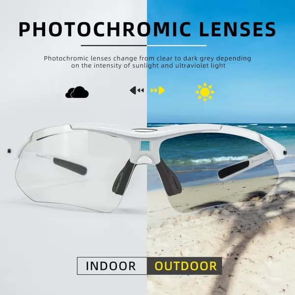 imageROCKBROS Photochromic Sunglasses Mens Bike Glasses for Sports Cycling Biking Running Fishing Sunglasses UV ProtectionWhite