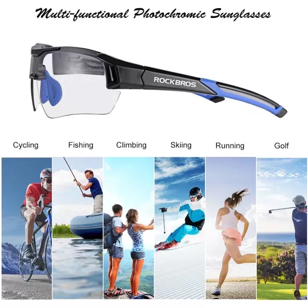imageROCKBROS Photochromic Sunglasses for Men Women Safety Cycling Glasses UV Protection Outdoor Sport SunglassesBlack Blue
