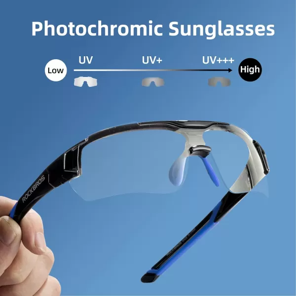 imageROCKBROS Photochromic Sunglasses for Men Women Safety Cycling Glasses UV Protection Outdoor Sport SunglassesBlack Blue