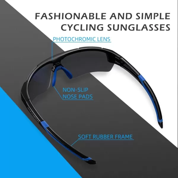 imageROCKBROS Photochromic Sunglasses for Men Women Safety Cycling Glasses UV Protection Outdoor Sport SunglassesBlack Blue
