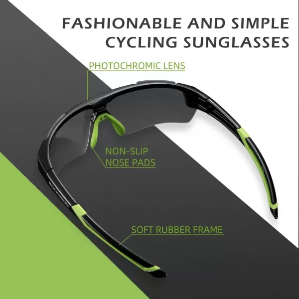 imageROCKBROS Photochromic Sunglasses for Men Women Safety Cycling Glasses UV Protection Outdoor Sport SunglassesBlack Green