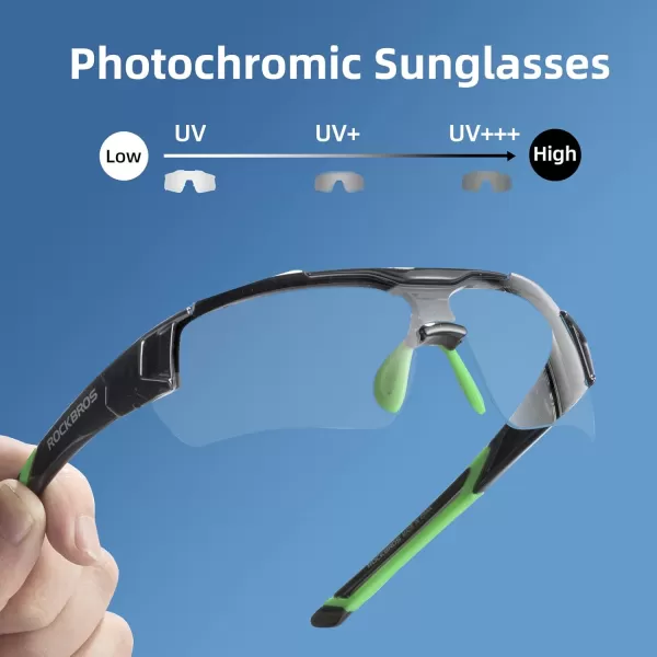 imageROCKBROS Photochromic Sunglasses for Men Women Safety Cycling Glasses UV Protection Outdoor Sport SunglassesBlack Green