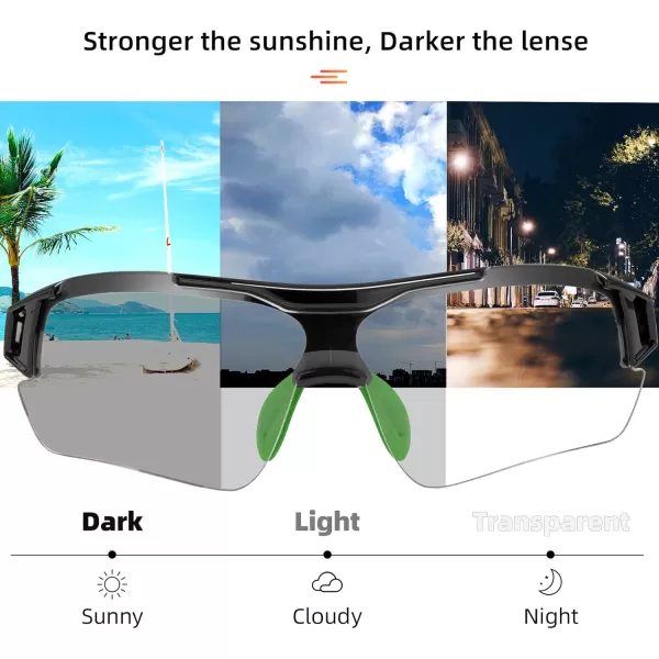 imageROCKBROS Photochromic Sunglasses for Men Women Safety Cycling Glasses UV Protection Outdoor Sport SunglassesBlack Green